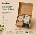 Load image into Gallery viewer, LovFur Discovery Sample Box with mycelium material sample, brand guide, and member card