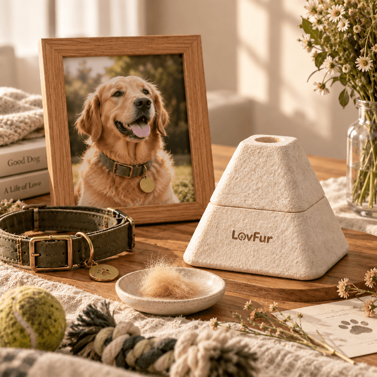 Hands preparing a pet memorial planter in a calm, sunlit home
