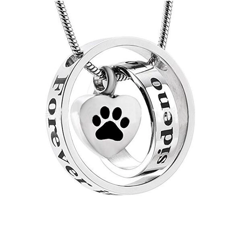 Heart-shaped urn necklace with pawprint memorial design