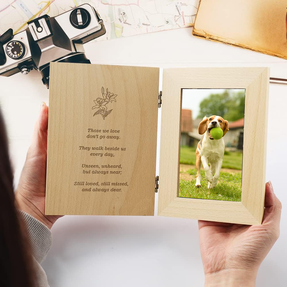 Wooden imitation book frame for pet memorial keepsake