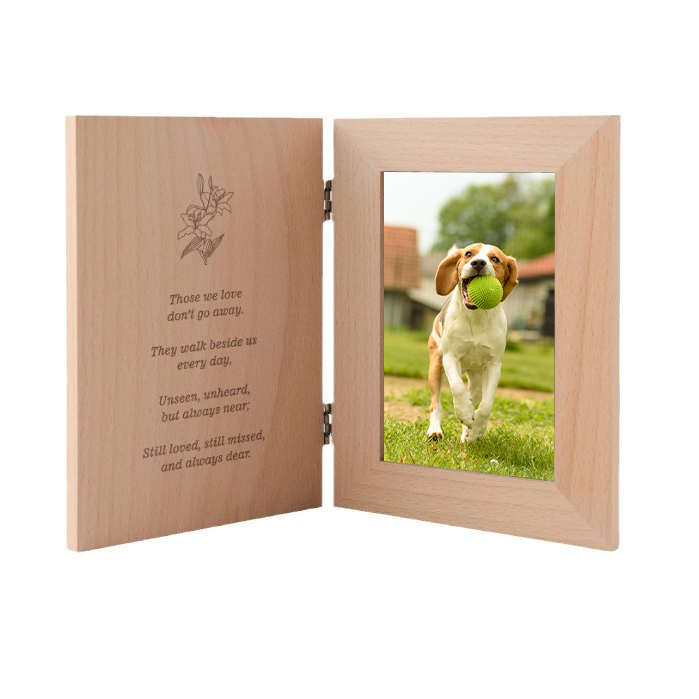 Wooden imitation book frame for pet memorial keepsake