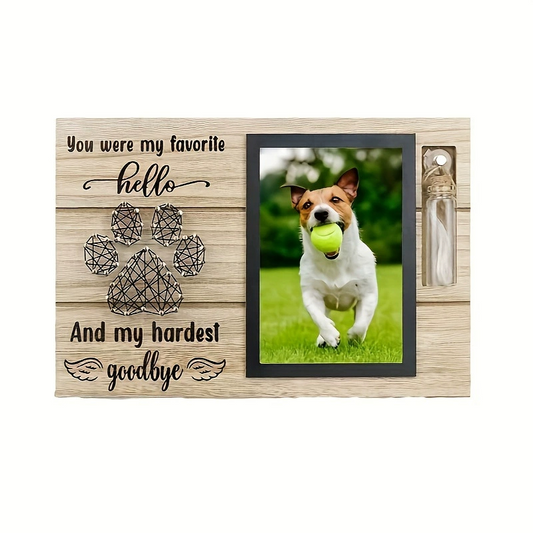 Wood pet photo memorial frame with vial