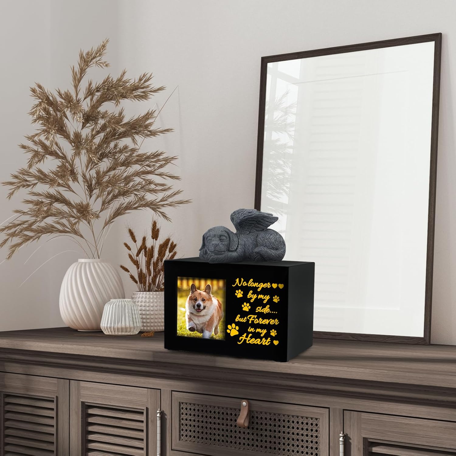 Black wood texture pet urn – personalized keepsake