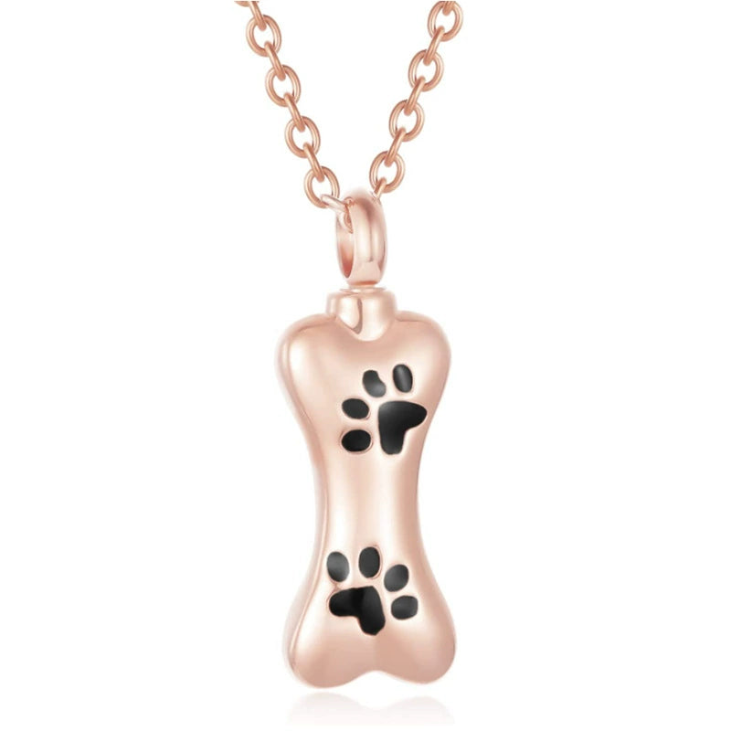 Pet Ashes Necklace – Dog Bone Pendant with Paw Print
