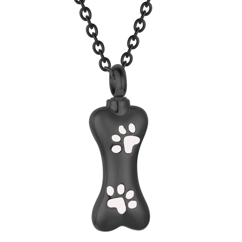 Pet Ashes Necklace – Dog Bone Pendant with Paw Print