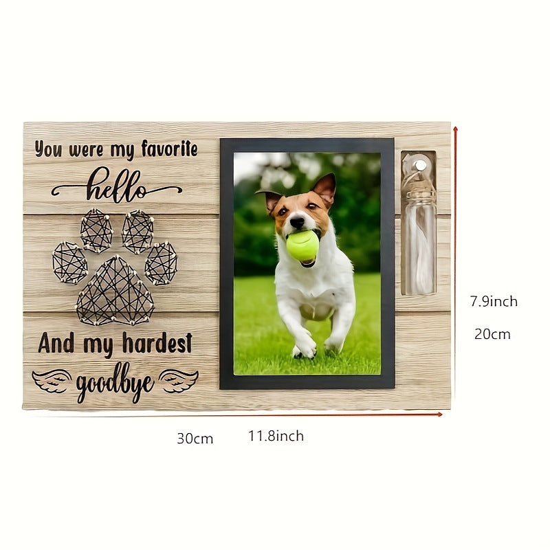 Wood pet photo memorial frame with vial