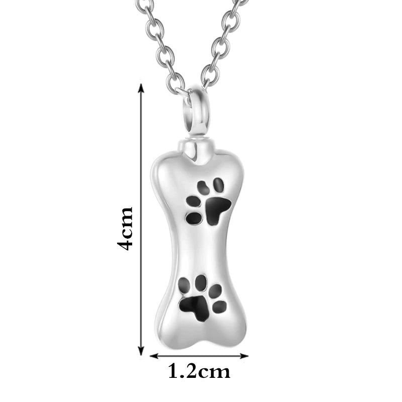 Pet Ashes Necklace – Dog Bone Pendant with Paw Print
