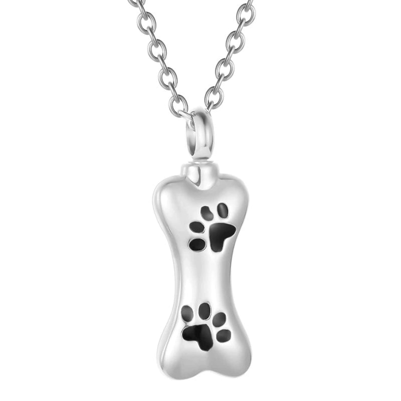 Pet Ashes Necklace – Dog Bone Pendant with Paw Print