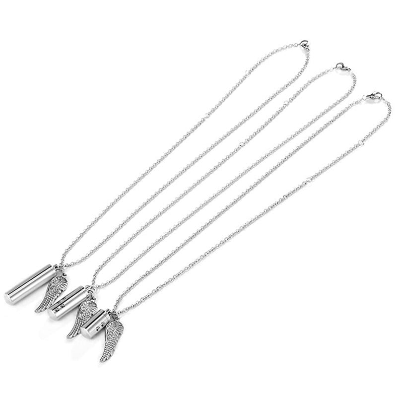 Cylinder Pet Memorial Necklace – Angel Wing & Paw Charm