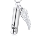 Load image into Gallery viewer, Cylinder Pet Memorial Necklace – Angel Wing & Paw Charm
