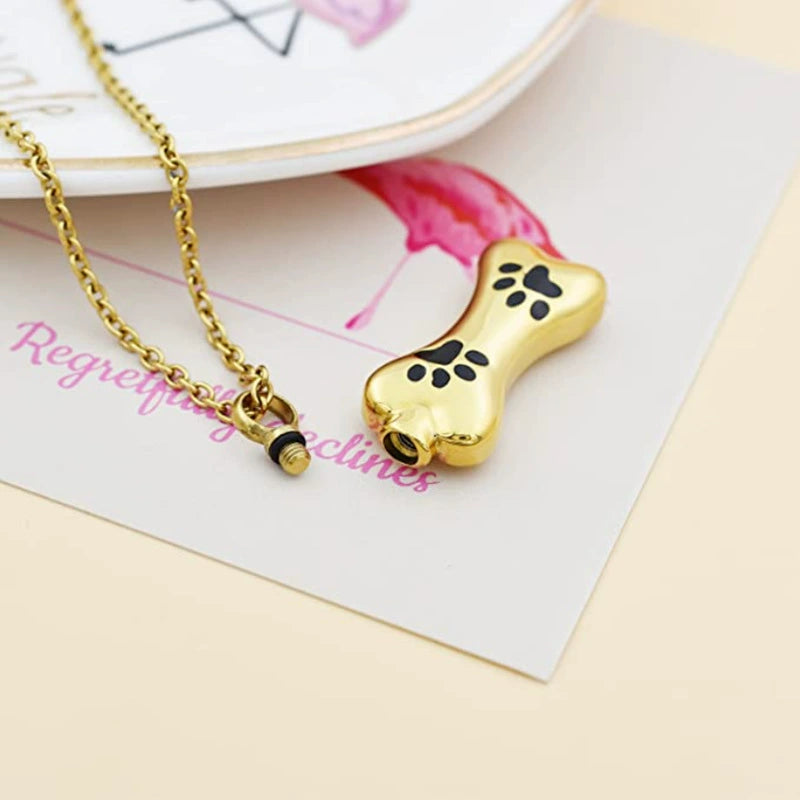 Pet Ashes Necklace – Dog Bone Pendant with Paw Print