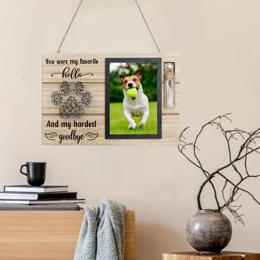 Wood pet photo memorial frame with vial
