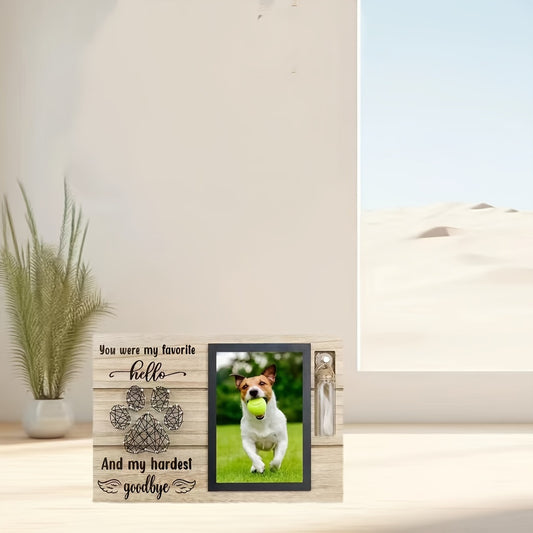 Wood pet photo memorial frame with vial